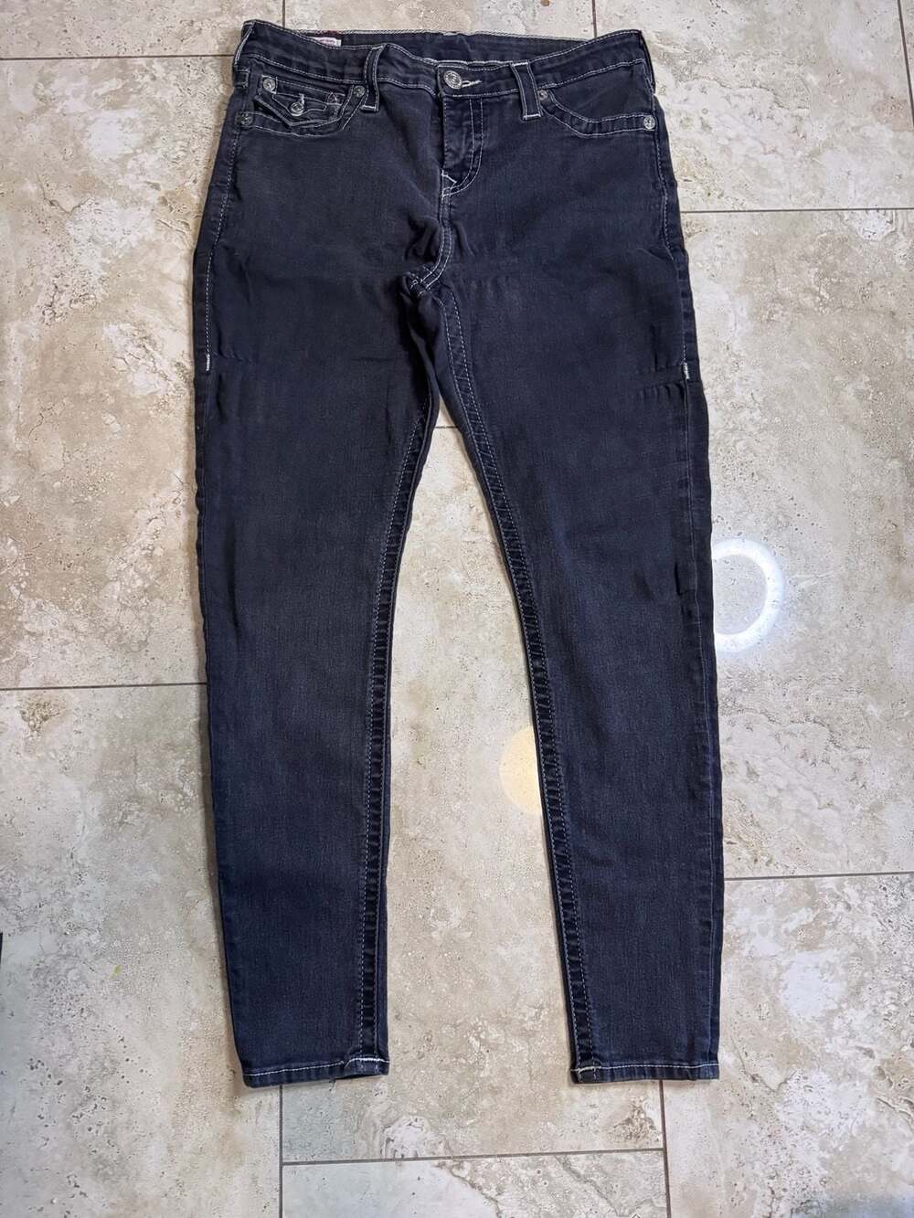 True Religion Halle Mid Rise Super Skinny Black Jeans Size 31